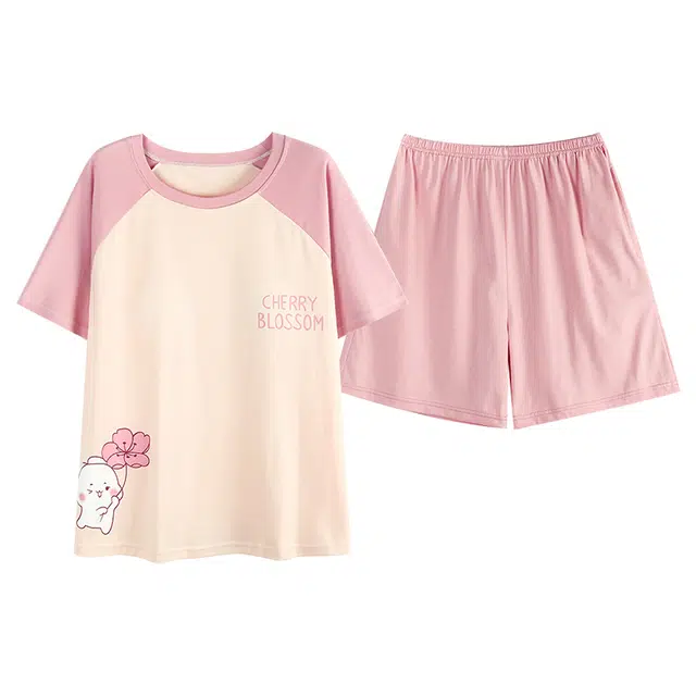 莫代尔 夏日舒适轻柔细腻圆领套头亲肤带胸垫防凸点家居服可外穿睡衣套装 女款