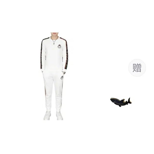大白鲨 品牌轻奢欧货卫衣圆领潮流长袖修身长裤休闲运动套装 男女同款
