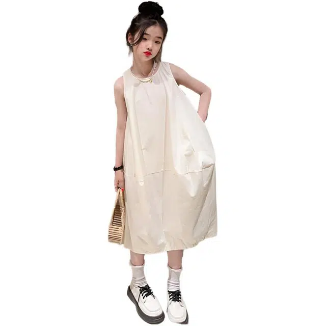 比比我中大童时尚休闲无袖连衣裙 女孩子潮流百搭裙子