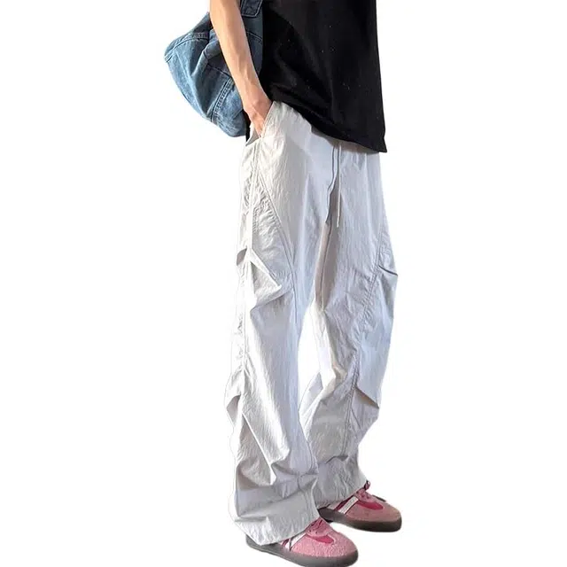 黑马漫画 美式机能风褶皱工装裤夏季薄款冰丝速干直筒裤子户外运动伞兵裤休闲裤 男女同款