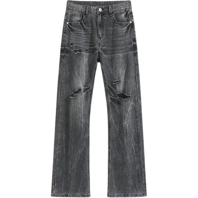 欧路得 闪电破洞美式直筒长裤高街痞帅嘻哈裤子牛仔裤 男款