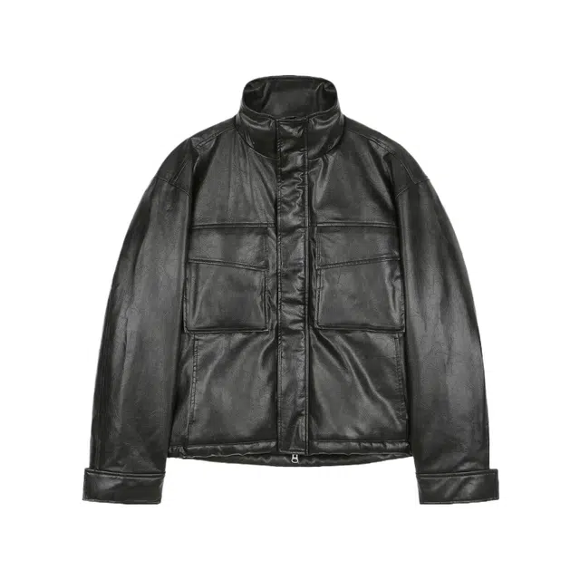 BESLOW BIG POCKET HOODED LEATHER JUMPER