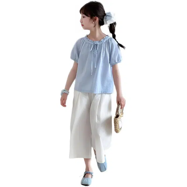 比比我儿童休闲运动套装 女童夏季 小孩衣服 小女孩短袖 洋气短裤套 大童潮牌