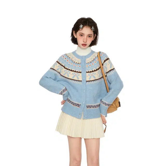 柏黛妃 复古提花针织简约百搭卫衣 女款