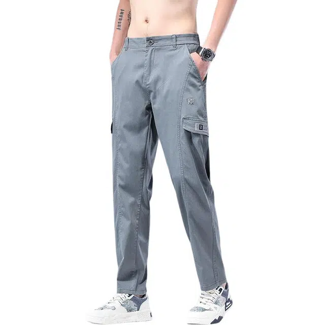 潮人榜 美式高街拼接薄款夏复古百搭工装潮牌抗皱垂感宽松直筒天丝透气休闲裤 男款