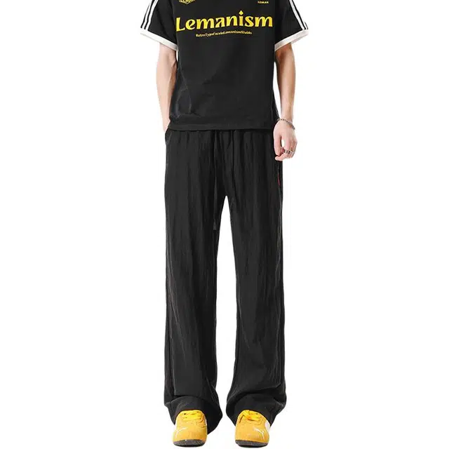 佐菲利 复古亚麻冰丝裤夏季薄款凉感宽松阔腿裤潮流垂感直筒长裤子休闲裤 男女同款