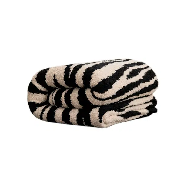 北极绒 潮流时尚高级感斑马纹半边绒轻奢高端午休办公室休闲盖毯 披肩 男女同款情侣款