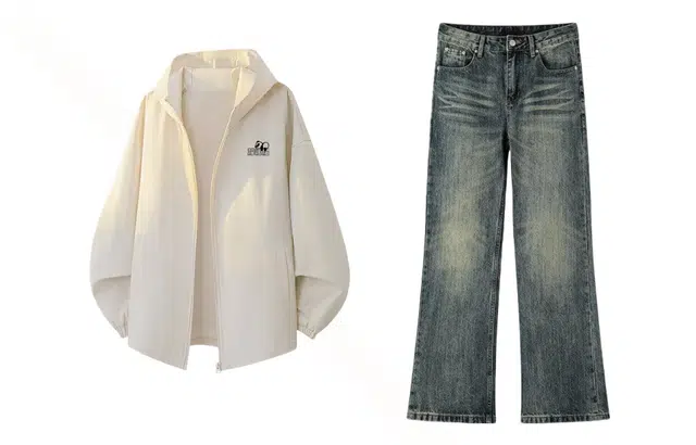 梓润格 春秋款防水纯色基础简约百搭宽松夹克外套美式复古牛仔裤大码微喇拖地裤休闲运动套装 男女同款