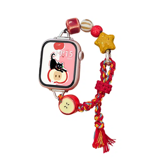 腕上小姐 表带 苹果适用 串珠 织物材质 粉海螺串珠表链替换带男女通用