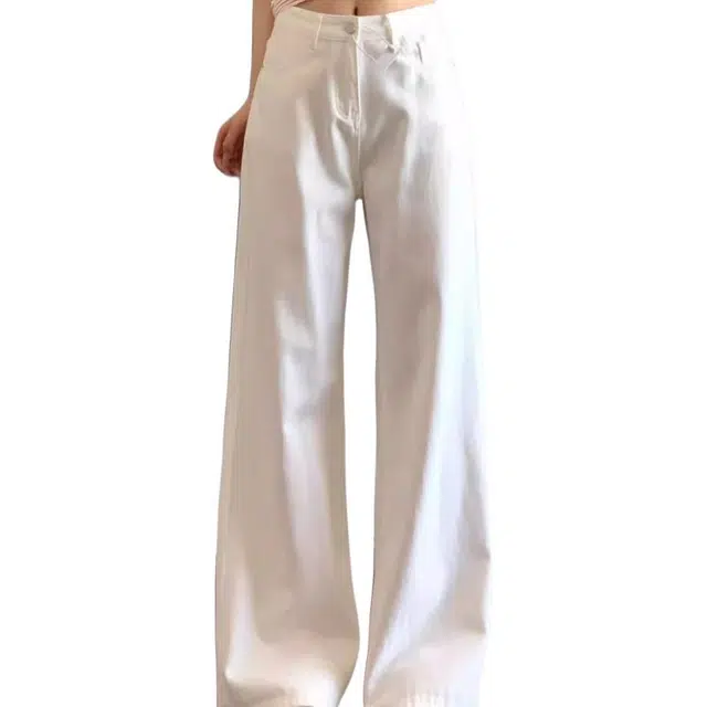 纤丝鸟 高腰显瘦垂感阔腿宽松透气舒适休闲百搭牛仔裤 女款