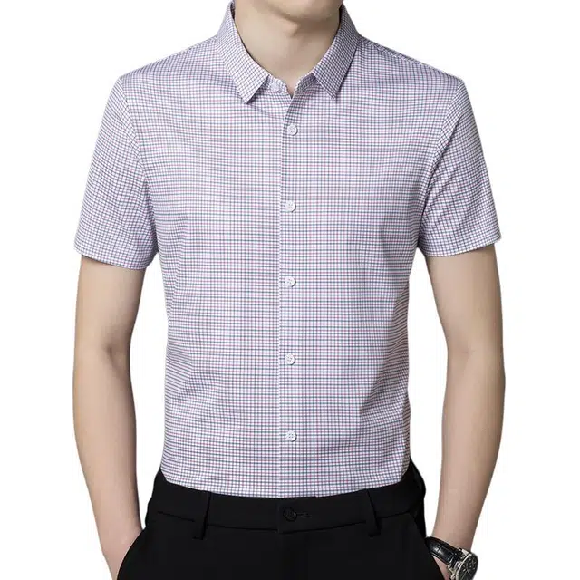 太子龍 爸爸装夏季休闲中年免烫格子衬衣短袖衬衫 男款