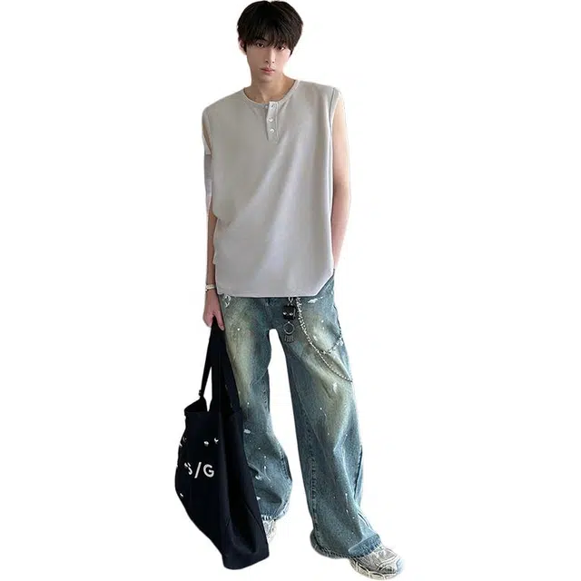 单爵 港风宽松休闲上衣背心 男女同款