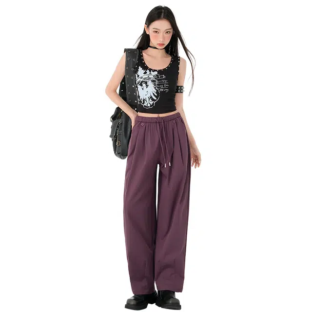 玫丝朵 美式简约风时尚轻薄高腰宽松阔腿休闲裤 女款