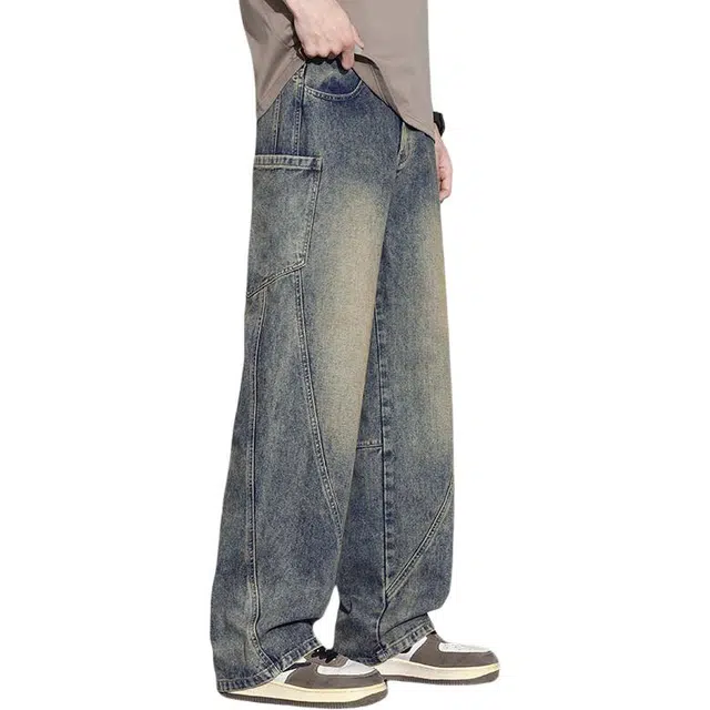 协协乐 高端春夏季休闲裤工装美式高街宽松直筒潮牌百搭运动通勤长裤牛仔裤 男款