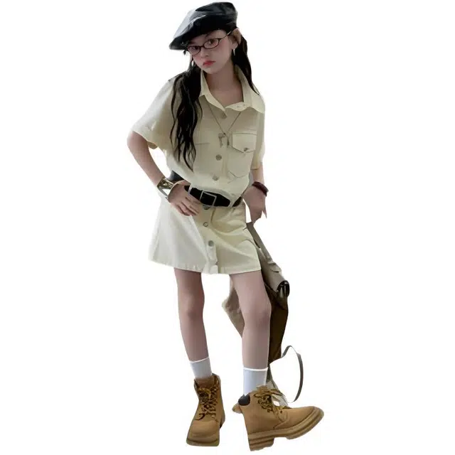 儿童款 木木兔裙装套装 时髦洋气女童夏装衣服大童潮牌短袖小学生牛仔连体裙女孩