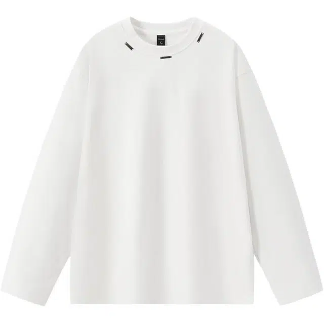 梓润格 美式复古高级感宽松重磅半袖上衣薄款体恤衫百搭圆领透气垂感舒适港风大码纯色落肩袖休闲长袖卫衣 男女同款