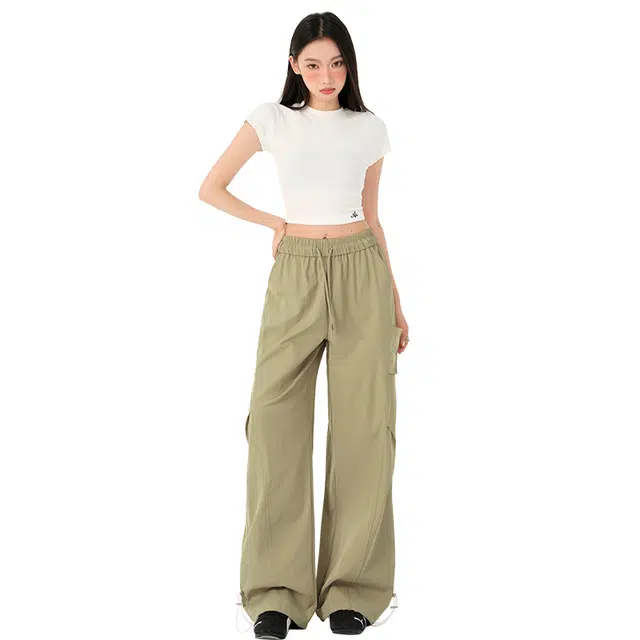 玫丝朵 美式复古工装高腰通勤百搭阔腿休闲裤 女款