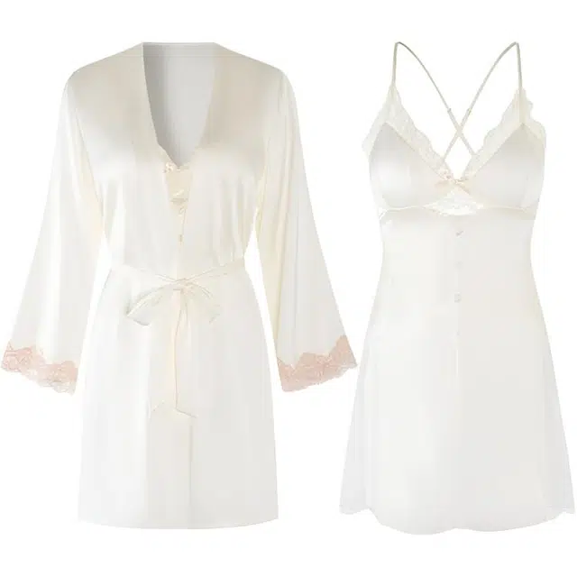 潞优野 蕾丝纯色舒适长袖休闲夏季睡衣套装 女款