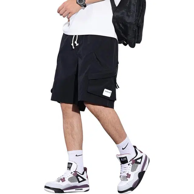 协协乐 美式高街夏季薄款大口袋冰丝凉感透气速干宽松直筒百搭运动五分中裤工装短裤 男款