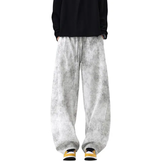 华夏儿女 凉感垂坠感免烫抗皱微喇轻薄基础款弯刀裤百搭大码可穿有弹力拖地休闲裤 男女同款