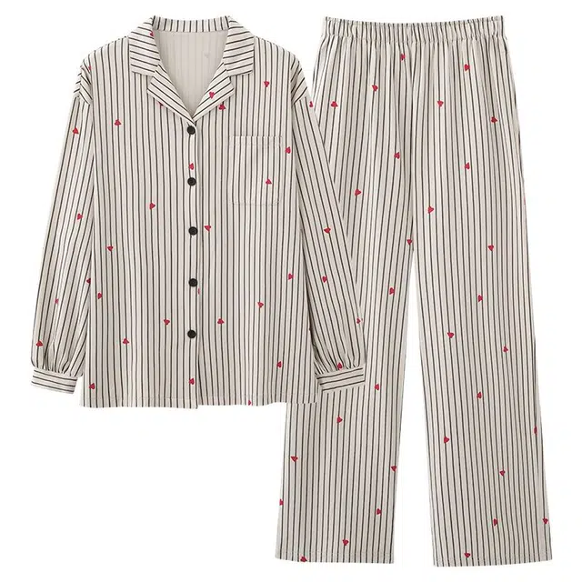 俏韵 翻领春秋季简约长袖长裤甜美休闲宽松舒适薄款家居服可外穿睡衣套装 女款