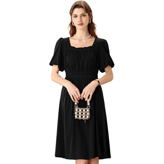 粉红玛琍 优雅时尚舒适气质百搭短袖连衣裙 女款