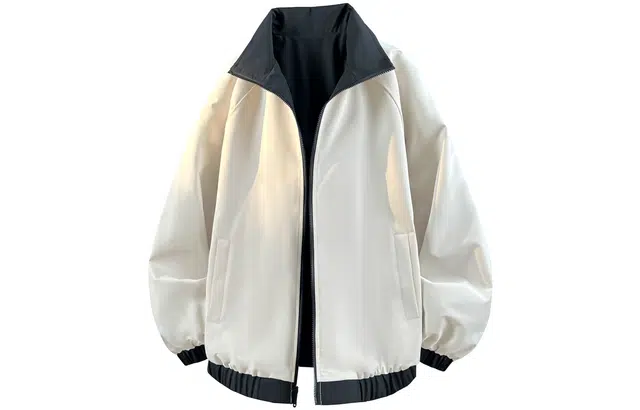 雅鹿 双面穿美式复古运动撞色宽松简约立领字母蝴蝶图案印花防风落肩教练夹克外套 男女同款