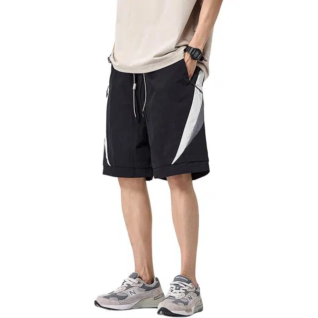 协协乐 冰丝男士夏季薄款凉感透气速干美式高街宽松直筒休闲百搭运动五分中裤子工装短裤 男款