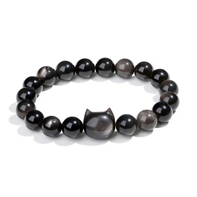 【普陀山官方已过香】 普陀山文创 新中式气质简约甜美国风复古 八方来财时来运转招财猫#好运 黑曜石 手串 男女同款情侣款