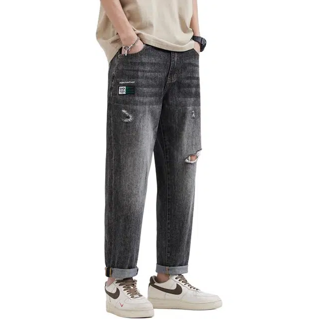 帝狼牛 港风复古水洗做旧破洞哈伦裤宽松休闲百搭潮流牛仔裤 男女同款