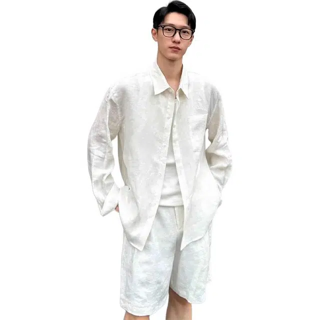 拓菲 老钱风轻薄透气防晒夏日度假风长袖短裤衬衫套装 男女同款