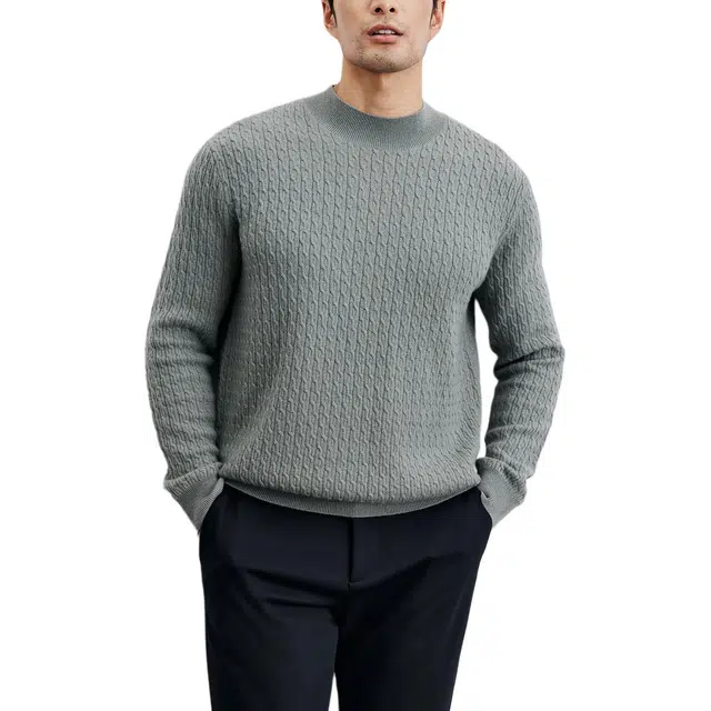 丹宁哲学 厚款羊毛羊绒纯色常规长袖半高领直筒型套头针织衫 男款