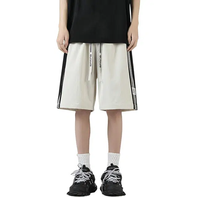 佐菲利 美式潮牌条纹拼接运动五分卫裤夏季凉感透气撞色沙滩休闲短裤 男女同款