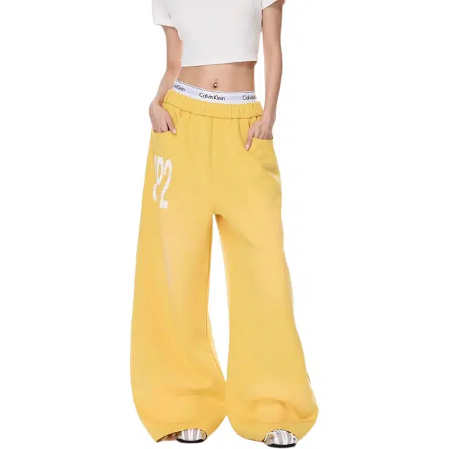 木木兔 潮流时尚美式复古垂感宽松卫裤嘻哈街舞运动直筒阔腿裤休闲裤 女款