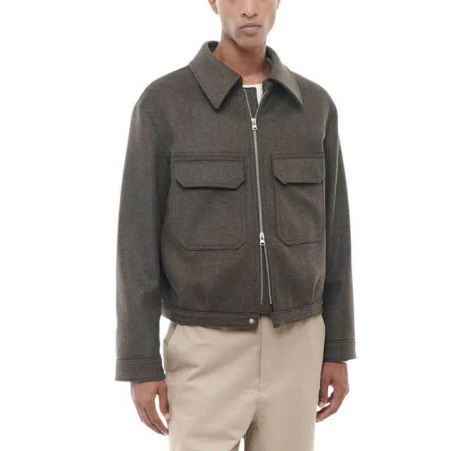 BESLOW CASHMERE MILITARY ZIP-UP JACKET MELANGE