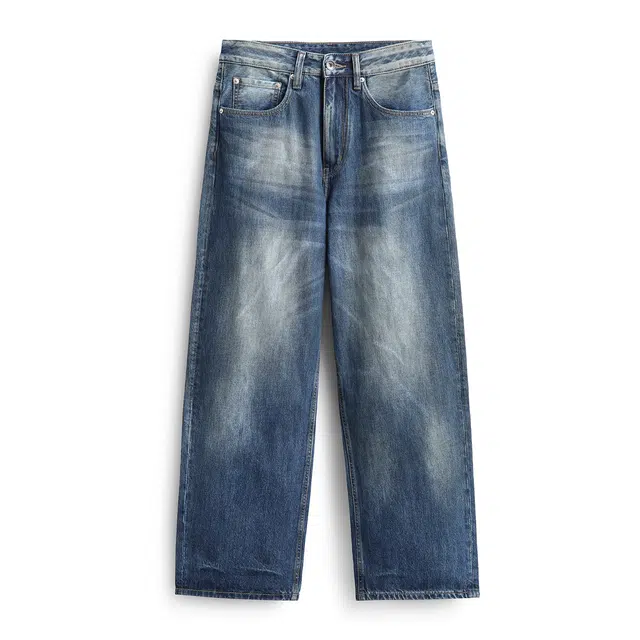 独驰 日系重磅做旧泼墨直筒长裤休闲宽松裤子牛仔裤 男女同款