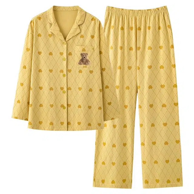 俏韵 翻领春秋季长袖甜美可爱休闲舒适薄款家居服可外穿睡衣套装 女款