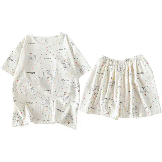 俏韵 圆领卡通小狗夏季云朵棉甜美短袖短裤休闲舒适薄款家居服可外穿睡衣套装 女款