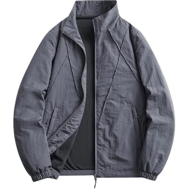 半空山 半空山美式复古高街纯色基础款立领褶皱拼接时尚百搭潮流防风透气设计感夹克 男女同款