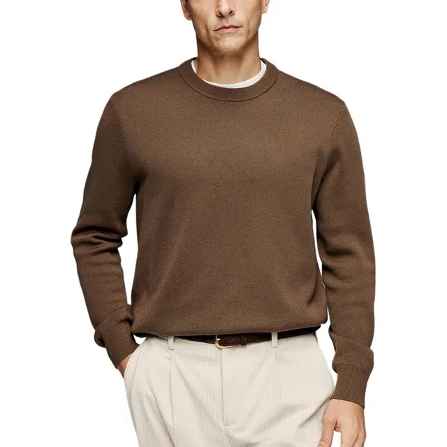 丹宁哲学 纯羊毛保暖加厚纯色常规长袖圆领直筒型套头针织衫 男款