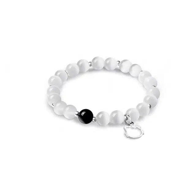 【S999镂空小猫】 京华录 招财纳福转运平安可爱猫猫足银白月光佛珠 森系简约日常通勤百搭串珠 招桃花旺事业#好运 琉璃 玉石手串 女款