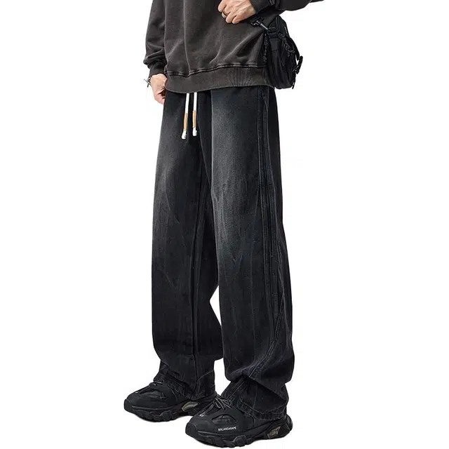 帝狼牛 美式水洗宽松直筒长裤潮流百搭休闲牛仔裤 男女同款