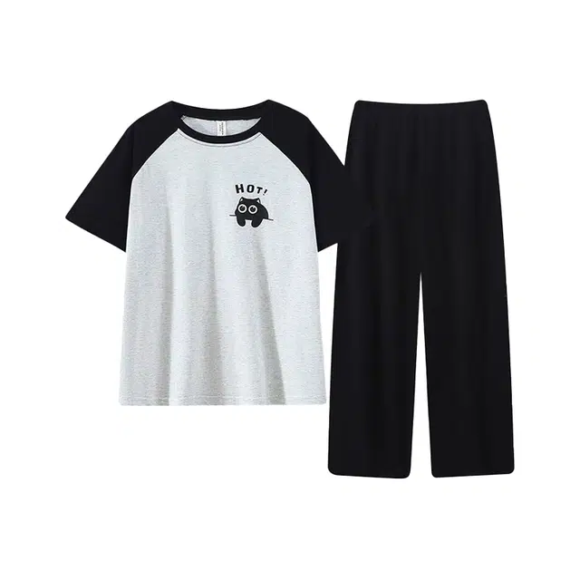 顶瓜瓜 夏季女舒适休闲可外穿短袖设计家居服睡衣套装 女款