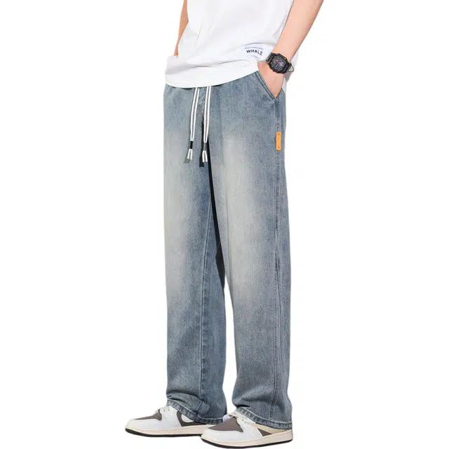 帝狼牛 美式高街复古渐变磨白简约柔软舒适中腰宽松休闲百搭日常通勤直筒牛仔裤 男女同款