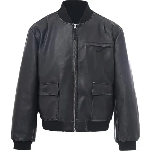 下层基础 重工水洗做旧宽松短款皮衣 男女同款