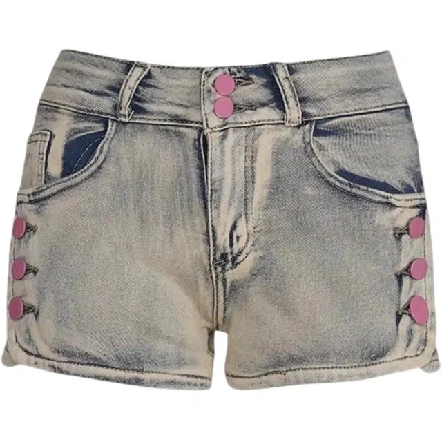 囍鱼少女 美式复古纽扣设计感夏季网红辣妹高腰修身显瘦热裤牛仔短裤 女款