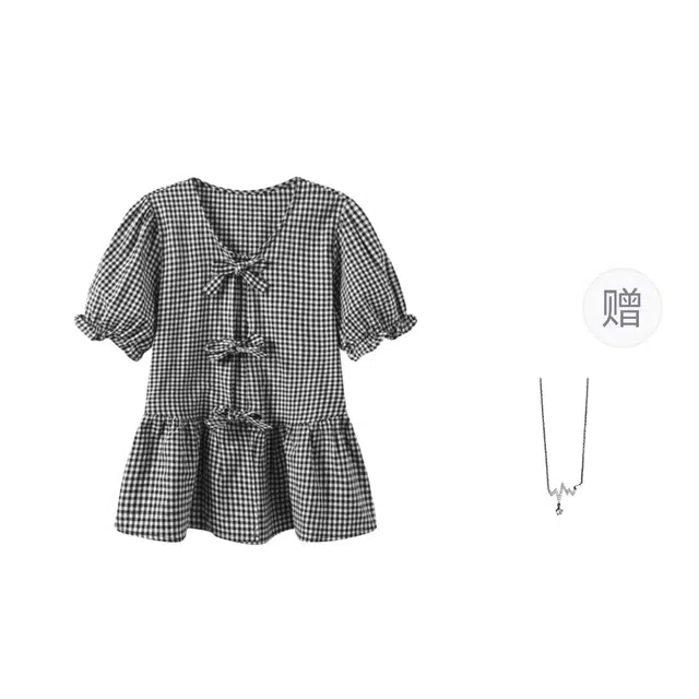 识恩 大码格子短袖女夏季法式百搭减龄时尚上衣衬衫 女款