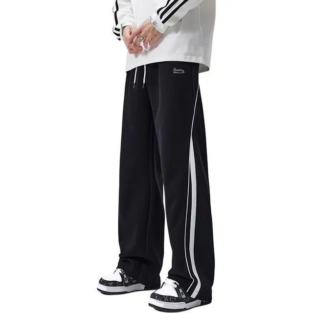 帝狼牛 美式高街直筒潮牌拼接宽松针织卫裤休闲裤 男女同款