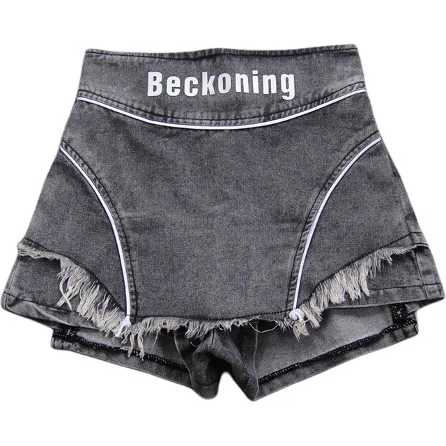 囍鱼少女 辣妹不规则半身裙女复古高腰字母印花裙子牛仔短裙 女款