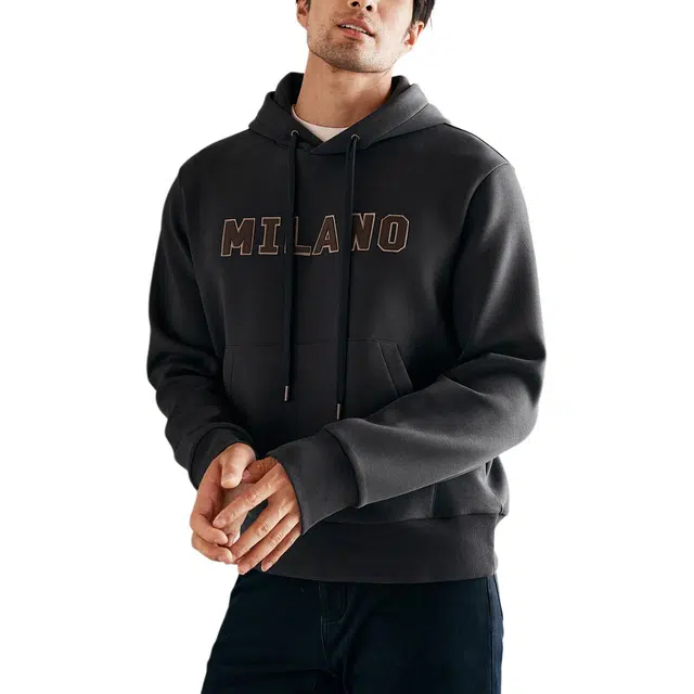 丹宁哲学 休闲空气层底磨毛贴布绣工艺连帽卫衣 男款